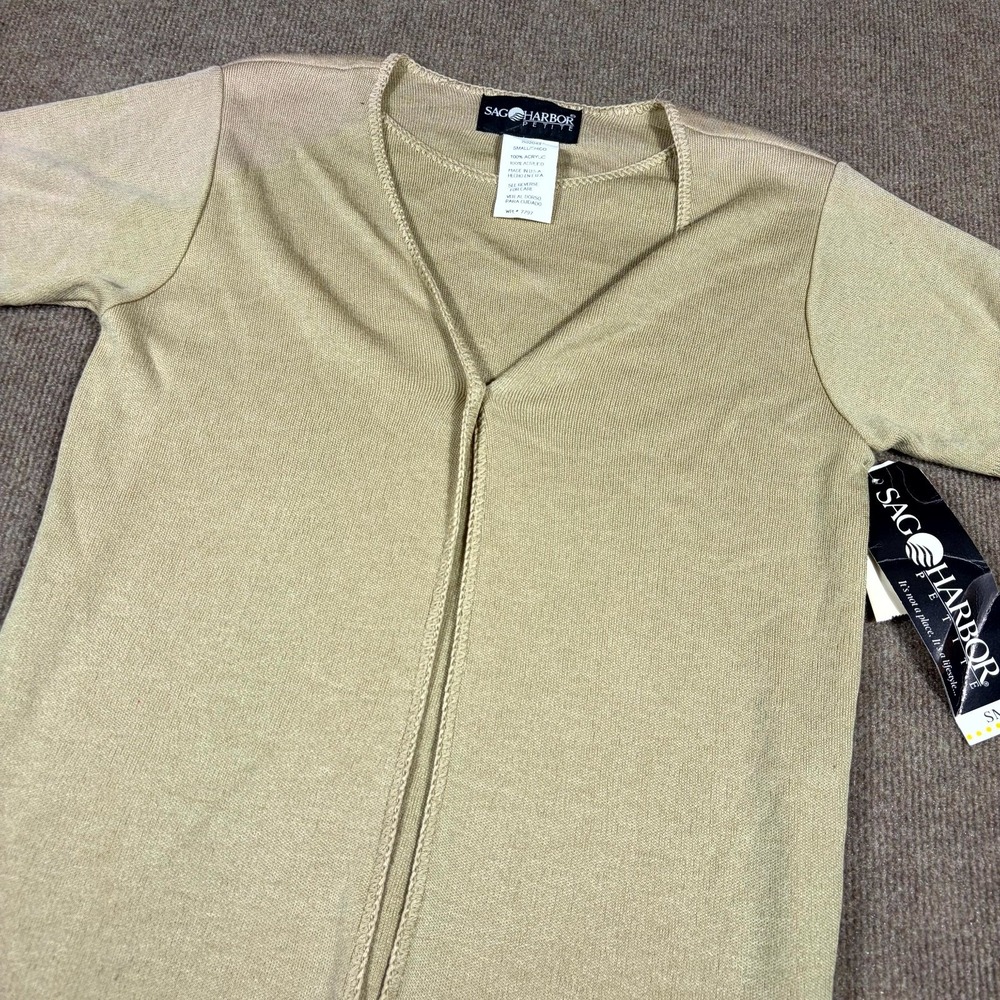 Sag Harbor Cardigan Sweater Womens Petite Small Olive Green Knitted Open Front